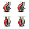 Service Caster 8 Inch Heavy Duty Red Poly on Metal Caster Swivel Lock/Brake 2 Rigid, 2PK SCC-KP92S830-PUR-RS-SLB-BSL-2-R-2